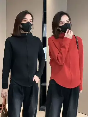 2023年新款净版连帽设计感拉链显瘦外套纯色韩版时尚百搭外套卫衣商品大图