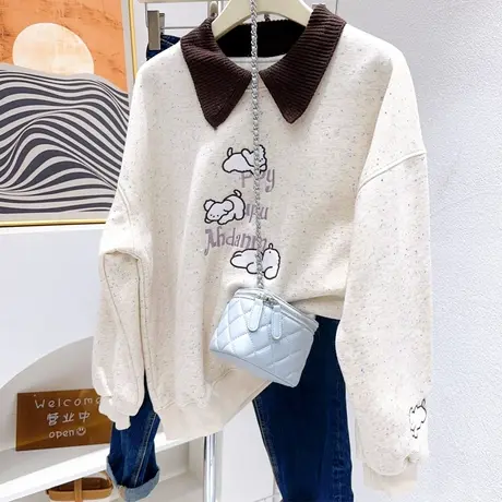 ins学院风奶fufu的可爱卫衣~韩代款秋冬加绒毛衣polo领加绒上衣商品大图