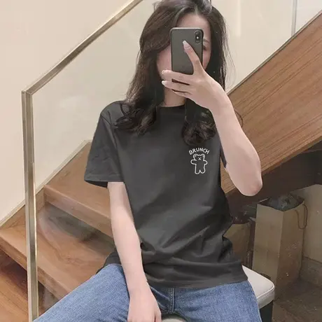 纯棉短袖t恤女圆领宽松2023夏季新款打底薄款小众设计感别致上衣图片