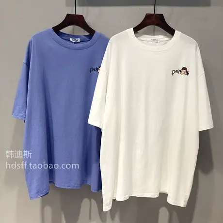 短袖t恤女2021夏季新款韩版ins潮前后卡通女孩图案宽松中长款上衣商品大图