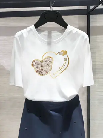 仿棉白色t恤女短袖2023早春新款夏季宽松大码女装百搭圆领上衣服商品大图