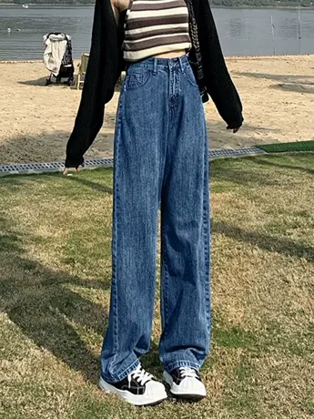 薄款小个子春秋新款阔腿裤高腰百搭拖地牛仔裤ins宽松显瘦2023女商品大图