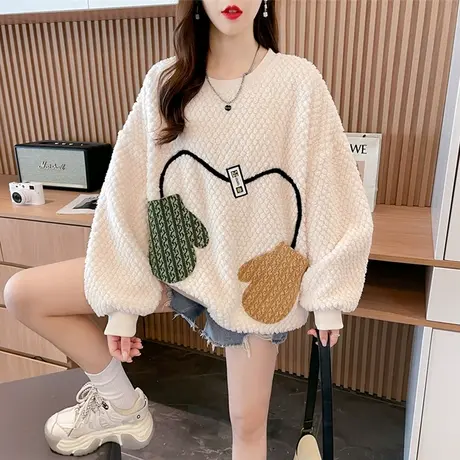 羊羔毛外套女秋冬韩版宽松加绒加厚小个子保暖百搭毛茸茸上衣外套商品大图