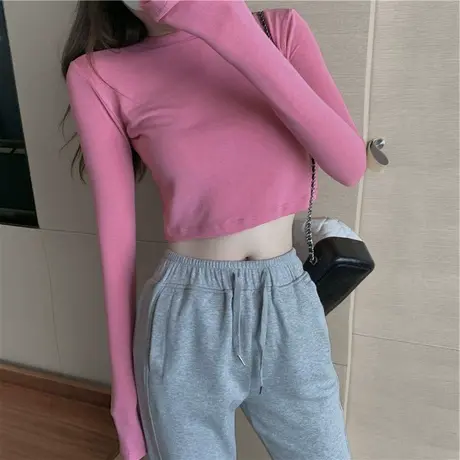 2023年春秋新款小众设计感短款长袖T恤女装早秋打底衫上衣服潮ins图片