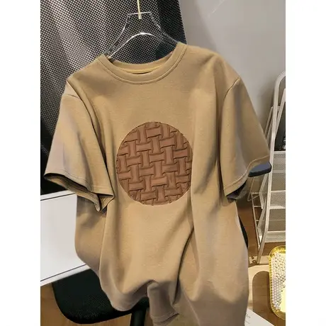 港风t恤女复古chic大码休闲夏季短袖ins潮oversize宽松设计感上衣商品大图