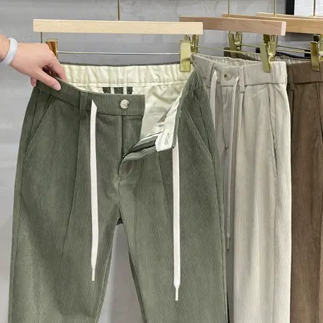 2025春秋新款高端灯芯绒裤子男韩版潮流修身小脚条绒休闲裤男厚款图片