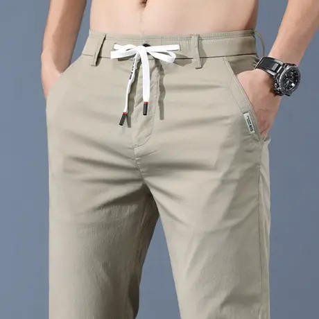 休闲裤男款夏季薄款冰丝修身直筒男裤子卡其色夏天西裤高级感夏裤商品大图