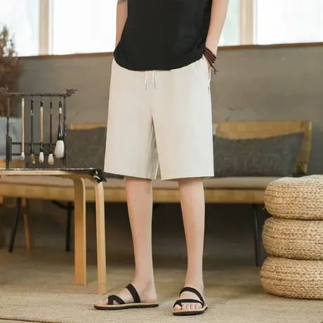 亚麻短裤男夏季 宽松棉麻五分裤中国风大码男装大裤衩直筒冰丝裤商品大图