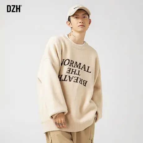 青少年日系卡其色圆领毛衣男冬季宽松慵懒风2023年新款打底针织衫商品大图