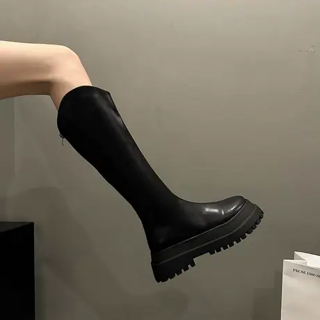 靴子女长筒靴高跟法式秋季新款2023年显瘦v口骑士靴厚底增高女鞋商品大图