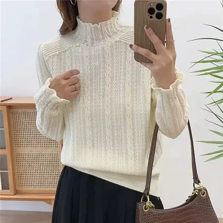 2023秋冬季新款半高领羊毛钉珠套头针织打底衫时髦洋气内搭毛衣女图片