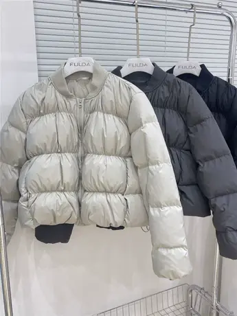 韩系短款羽绒服女2023新款加厚小个子设计感立体褶皱棒球服外套冬图片