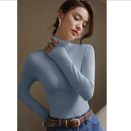 莫代尔半高领打底衫内搭气质感秋冬韩版新款百搭修身长袖上衣女春图片