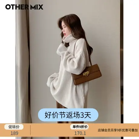 Othermix拉链半开高领毛衣女2022秋冬新款韩版宽松小众针织衫上衣图片