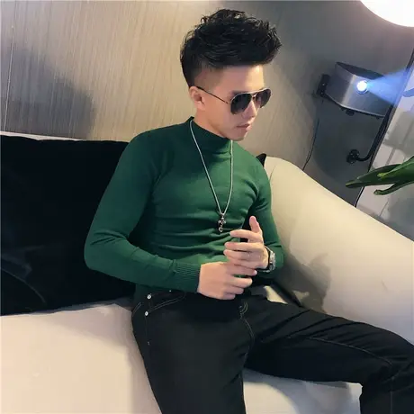 冬季男毛衣打底衫针织衫线衣修身套头半高领纯色百搭网红潮牌体恤商品大图