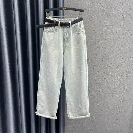 欧货浅色休闲百搭牛仔直筒裤女24春季新款高腰宽松显瘦阔腿拖地裤图片