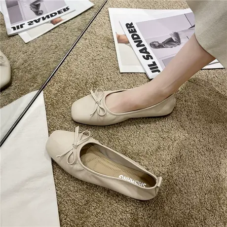 单鞋女平底2024年新款春季时尚百搭蝴蝶结仙女风浅口软底豆豆瓢鞋商品大图