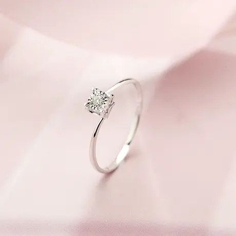 珂兰 18K金白钻石戒指Au750黄金戒四爪牛头结婚求婚订婚钻戒定制图片