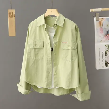 2024年春季新款小个子穿搭宽松设计感工装衬衫外套女短款开衫上衣商品大图