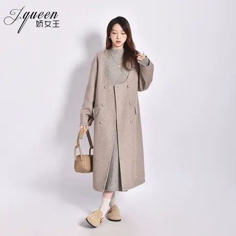 毛呢大衣女秋冬季新款气质时尚高级设计感宽松长款U型领呢子外套商品大图