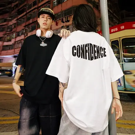 美式街头滑板短袖男潮牌潮流重磅大码美潮字母t恤夏季宽松半袖潮商品大图