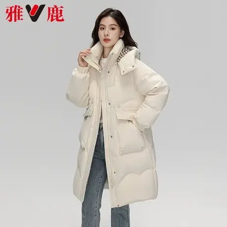 雅鹿官方旗舰店中长款羽绒服女2024秋冬新款时尚保暖可拆连帽外套商品大图