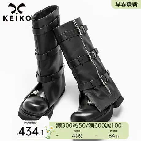 KEIKO 真牛皮长靴2023秋冬欧洲站重工小众裤管套筒皮扣高筒长靴子商品大图