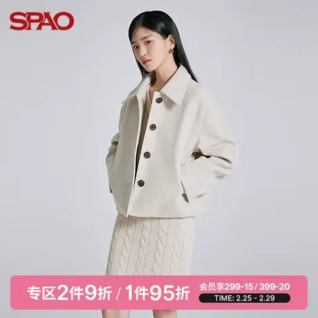 SPAO女士外套春季小翻领单排扣短款呢子大衣外套SPJKB4TW12商品大图