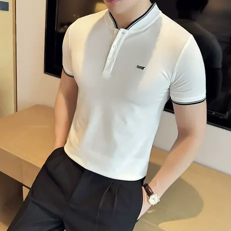 夏季男士短袖POLO衫潮牌时尚翻领修身商务简约高级感半袖t恤上衣商品大图