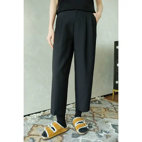 2024春夏新款通勤简约纯色高腰九分裤 垂感宽松显腿长气质西装裤图片