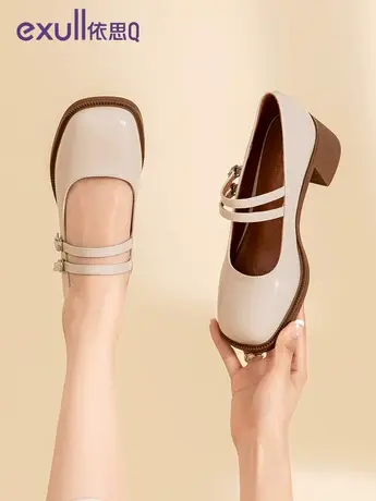 exull/依思Q浅口鞋2024新款日系复古方头优雅一字扣舒适浅口女鞋商品大图