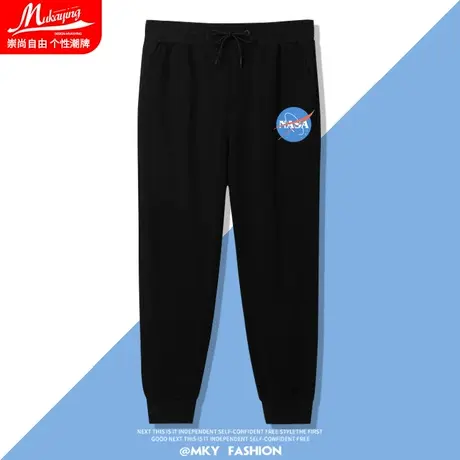 nasa宇航员联名黑色休闲长裤男潮牌ins毛圈抽身束脚宽松百搭卫裤商品大图