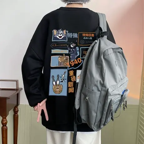 卫衣男春秋季动漫卡通印花圆领长袖美式2023新款宽松ins潮牌外套商品大图