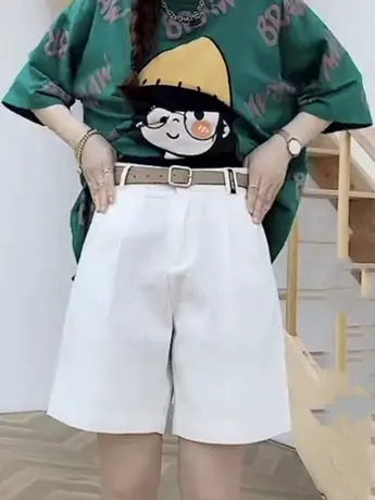 2022夏季新款韩版高腰绿色阔腿直筒牛仔短裤女薄款五分休闲裤中裤图片