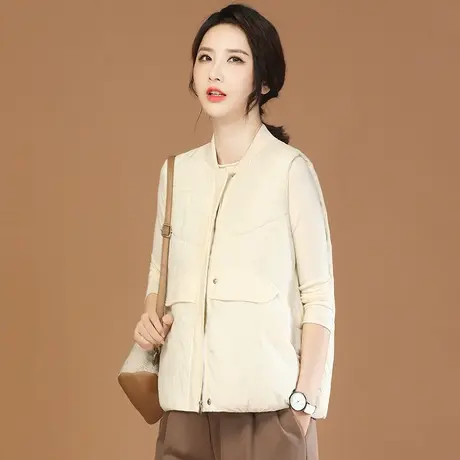 韩潮袭人立领保暖坎肩白色马甲外套女2023冬装新款休闲显瘦棉马夹图片