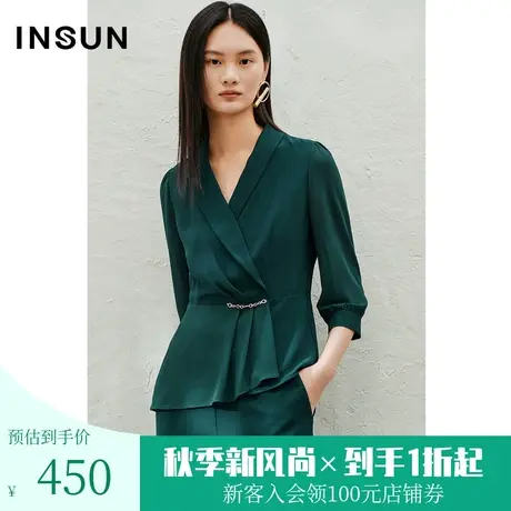 恩裳2023年夏款新款时尚通勤拼接泡泡袖收腰X型西服衬衫图片