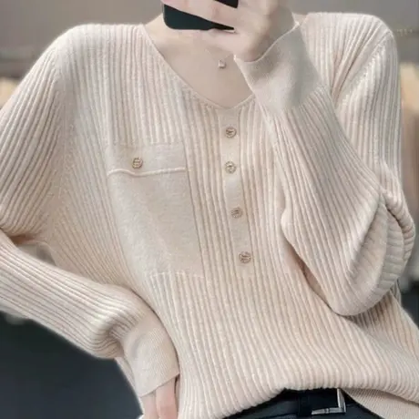 小香风v领针织打底衫洋气内搭宽松2023春装新款温柔内搭毛衣小衫图片
