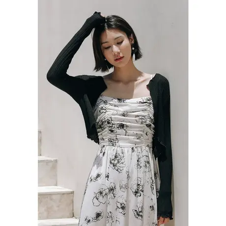 弥古黑色防晒外搭针织开衫薄款女夏高级感小坎肩罩衫披肩上衣短款商品大图