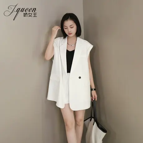 西装马甲女夏季网红炸街宽松显瘦百搭无袖砍肩背心中长款马夹外套图片