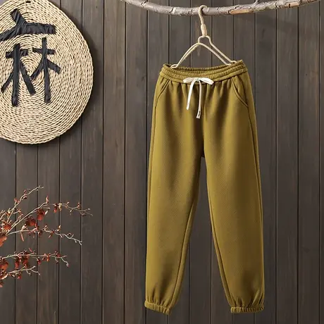 枫谜2022年冬季新款松紧腰加绒系带休闲百搭直筒束脚卫裤图片