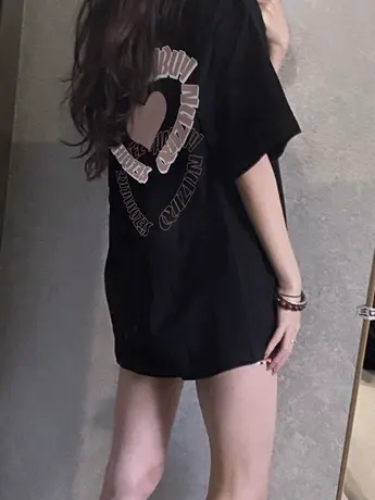 美式复古纯棉短袖t恤女2023夏季宽松潮牌ins设计感小众半袖上衣服商品大图