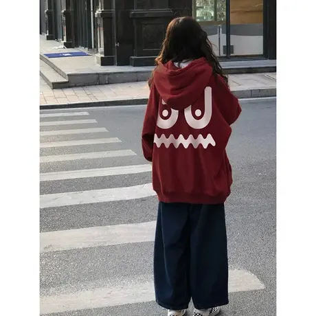 连帽卫衣女秋冬小个子oversize潮牌外套美式复古宽松春秋薄款上衣商品大图