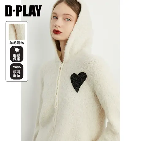 DPLAY冬云朵触感软糯奶油白圈圈纱撞色爱心拉链针织开衫外套商品大图
