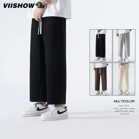 VIISHOW直筒休闲长裤男夏季运动潮牌男生宽松阔腿九分小西裤子商品大图