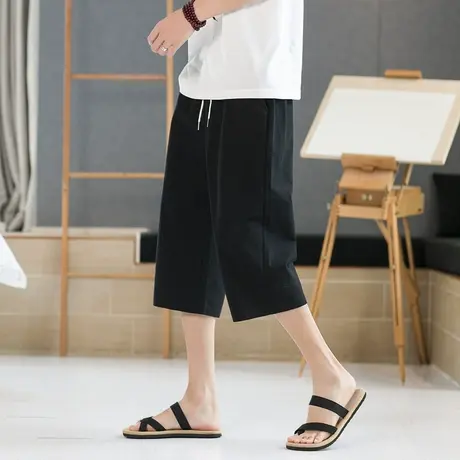 纯棉过膝半截大裤衩六分短裤男士潮流百搭直筒休闲七分裤夏季薄款商品大图