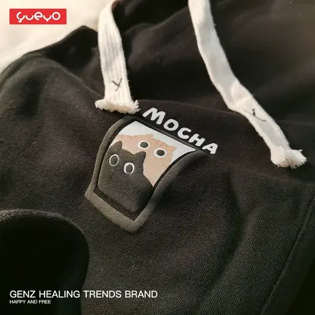 高街束脚 猫咖啡 悦游加绒款卫裤男冬季宽松阔腿休闲裤猫咪运动裤商品大图