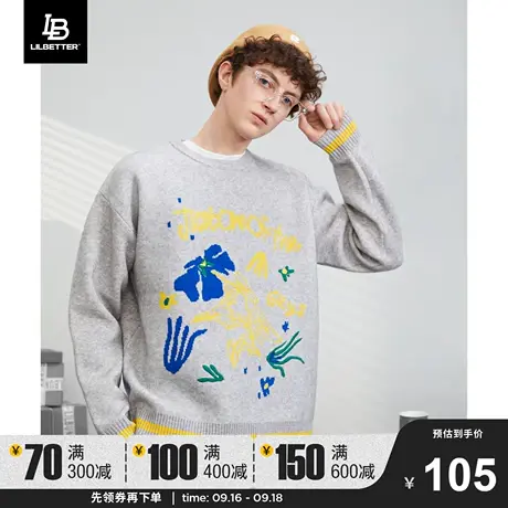 Lilbetter毛衣男潮牌百搭上衣新款日系外衣时尚线衫圆领套头衣服图片