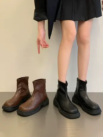 2023秋冬季新款厚底靴子女马丁靴黑色春秋单靴瘦瘦靴切尔西靴短靴图片