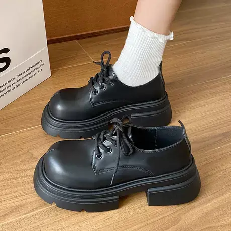 英伦风小皮鞋女2023秋季新款厚底日系配裙子复古百搭法式浅口单鞋商品大图