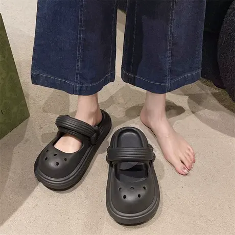 时尚包头半拖鞋女2024年春夏季新款厚底防滑沙滩鞋百搭透气洞洞鞋图片